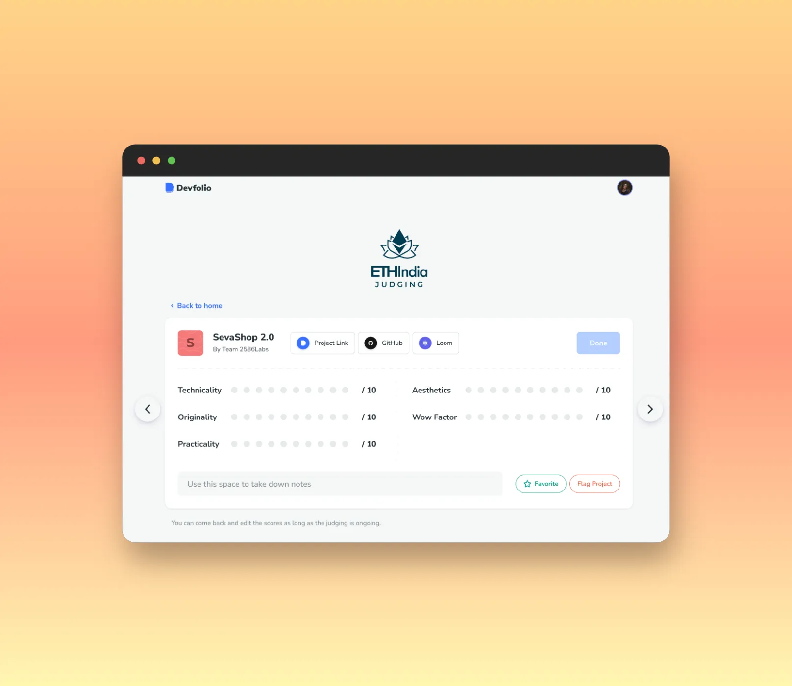 Judging UI with score input